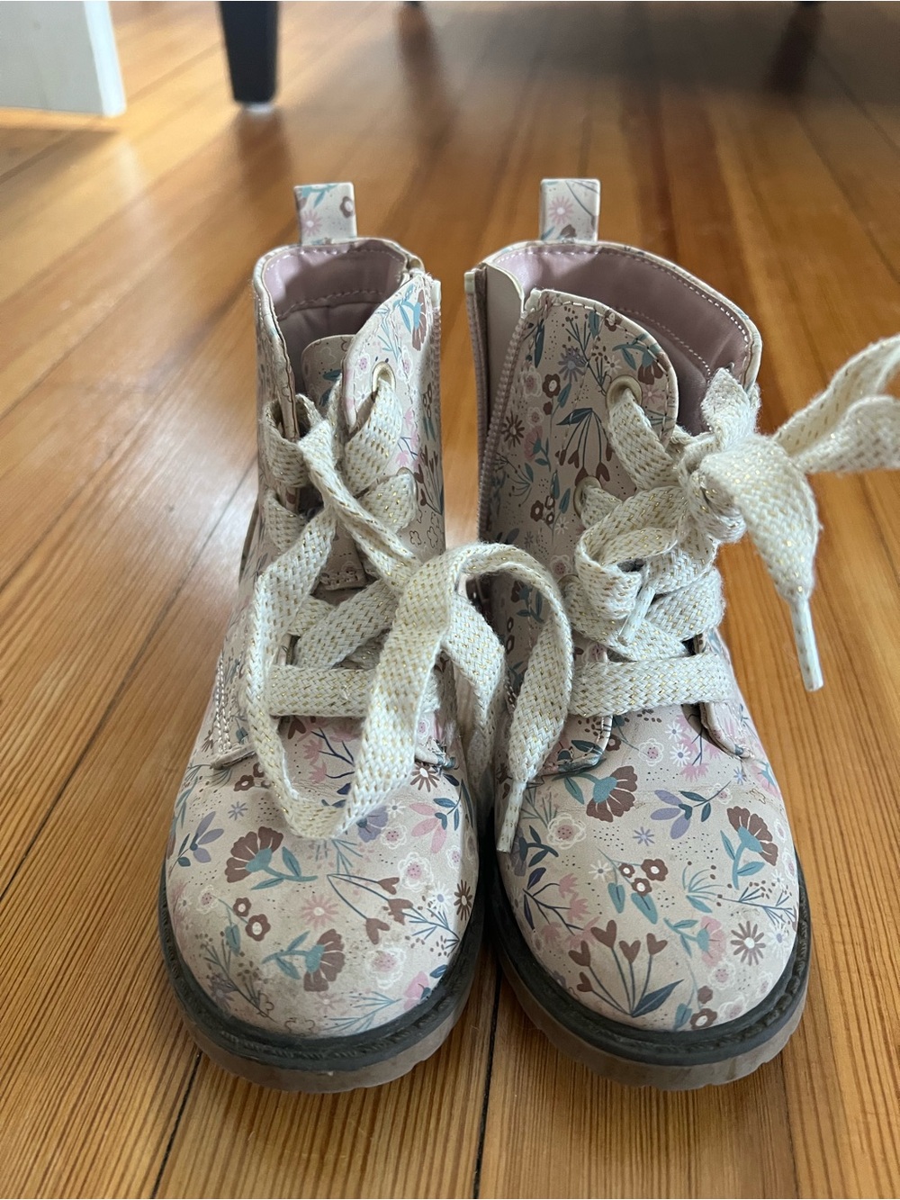 Cat & Jack Floral Lace-Up Ankle Boots in Cream, Pink and Blue